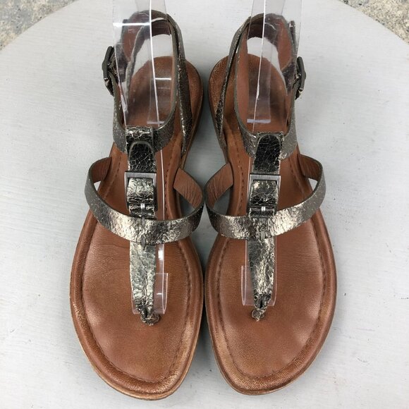 Johnston & Murphy Women's 8.5M Tia Distressed Gold Strappy Buckle Flats Sandals - Picture 3 of 14